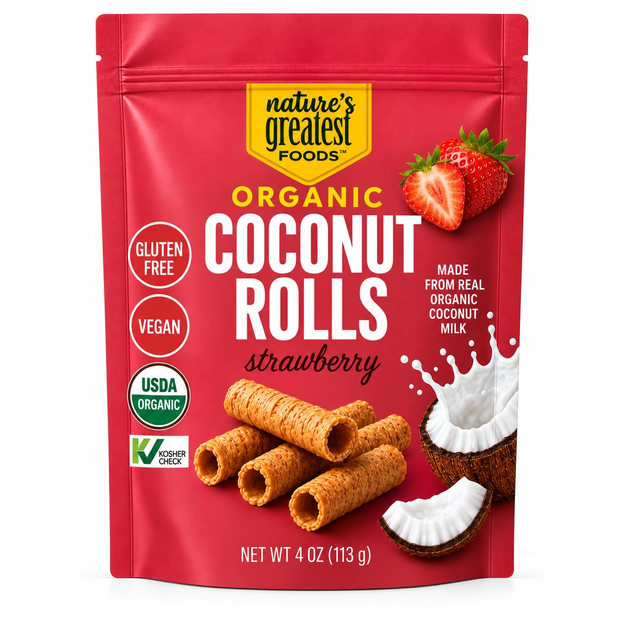 Nature's Greatest Foods Strawberry Coconut Rolls, 4 oz bag