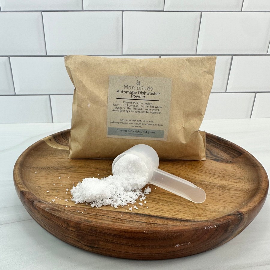 MamaSuds Automatic Dishwasher Powder SAMPLE – Trial-Size Eco Dishwasher Detergent (About 5 Loads) product packaging