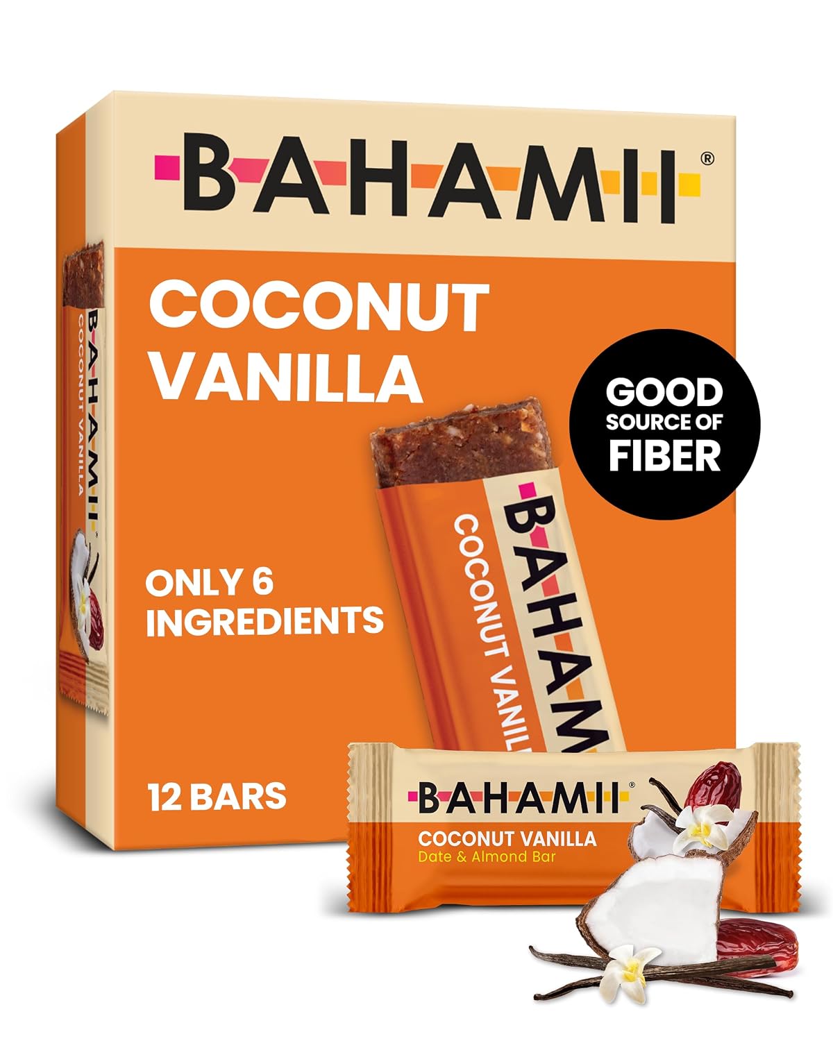Bahamii Coconut Vanilla Date & Nut Bars, 12-bar box