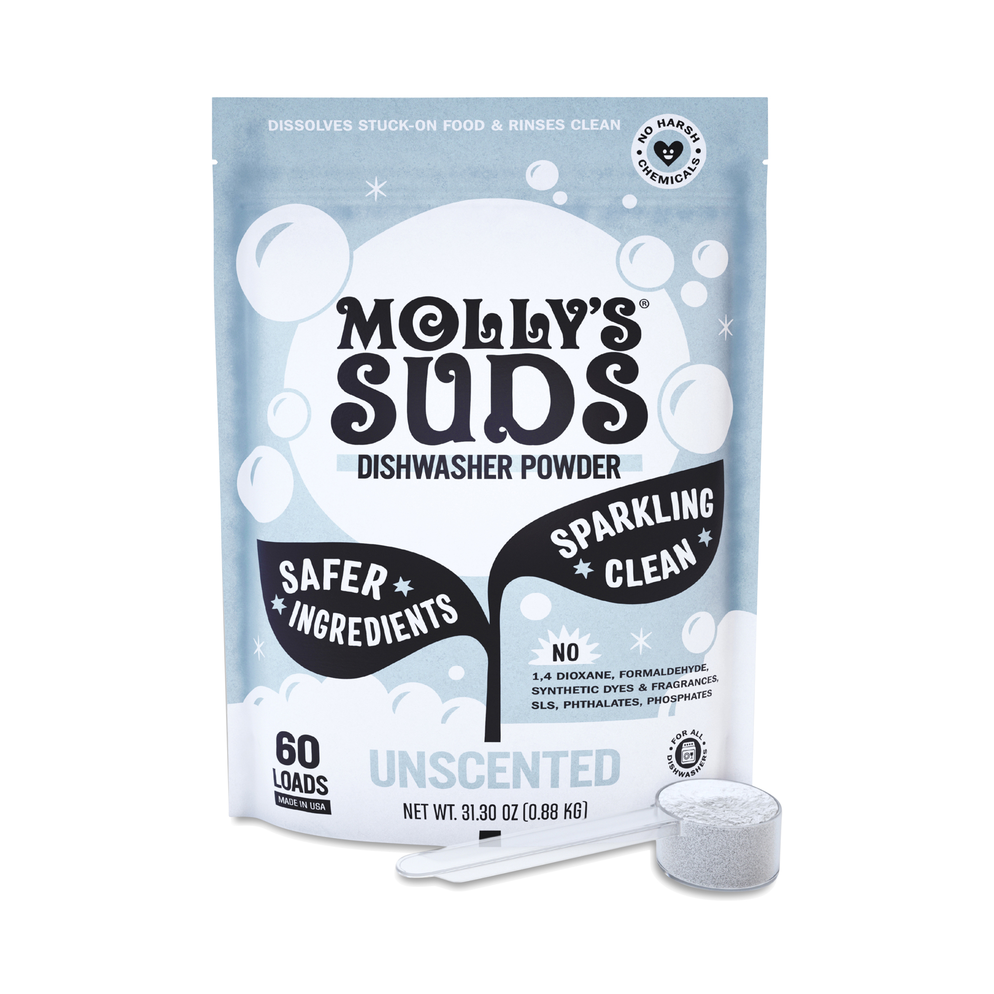 Molly's Suds unscented dishwasher detergent powder pouch